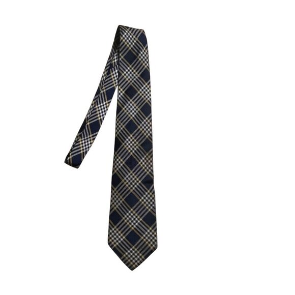 Lauren Ralph Lauren Navy & Yellow Plaid Silk Tie For Men - Picture 6 of 6